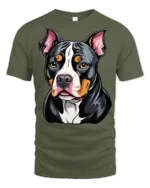 Cute Pitbull Dog Face Colorful Cartoon Graphic T Shirt - military green t-shirt on white background