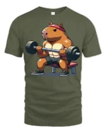 Strong Capybara Gym Lover Funny Fitness Graphic T Shirt - military green t-shirt on white background