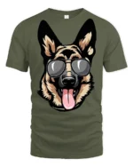 Cool German Shepherd Dog With Sunglasses Graphic T Shirt - military green t-shirt on white background