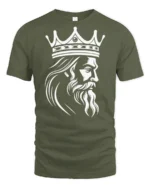 King Crown Beard Graphic Royal Power Minimalist T Shirt - military green t-shirt on white background