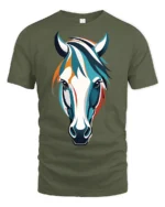 Colorful Horse Head Artistic Style Animal Graphic T Shirt - military green t-shirt on white background