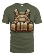 Tactical Military Vest Graphic Combat Style Gear T Shirt - military green t-shirt on white background