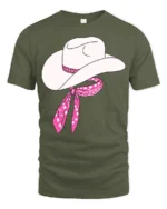 Cute Cowgirl Hat With Pink Bandana Western Style T Shirt - military green t-shirt on white background