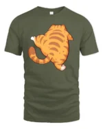 Funny Chubby Cat Butt Wiggle Cute Cartoon Graphic T Shirt - military green t-shirt on white background
