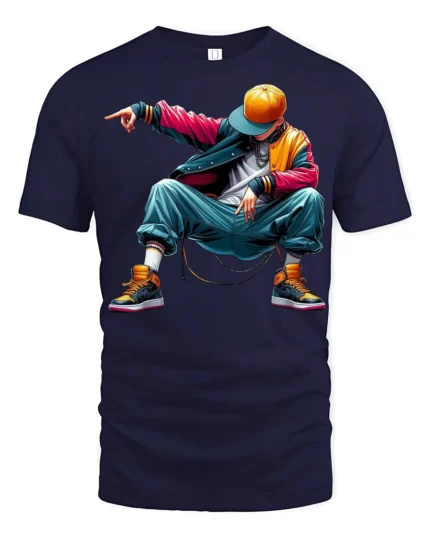Hip Hop Street Dancer Urban Style Cool Graphic T Shirt - navy t-shirt on white background