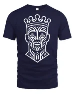 Tribal King Crown Face Abstract Art Graphic T Shirt - navy t-shirt on white background
