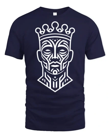 Tribal King Crown Face Abstract Art Graphic T Shirt - navy t-shirt on white background