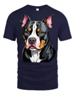 Cute Pitbull Dog Face Colorful Cartoon Graphic T Shirt - navy t-shirt on white background