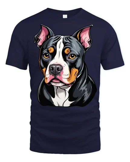 Cute Pitbull Dog Face Colorful Cartoon Graphic T Shirt - navy t-shirt on white background
