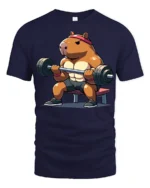 Strong Capybara Gym Lover Funny Fitness Graphic T Shirt - navy t-shirt on white background