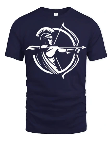 Ancient Greek Archer Spartan Warrior Graphic Tee Shirt - navy t-shirt on white background
