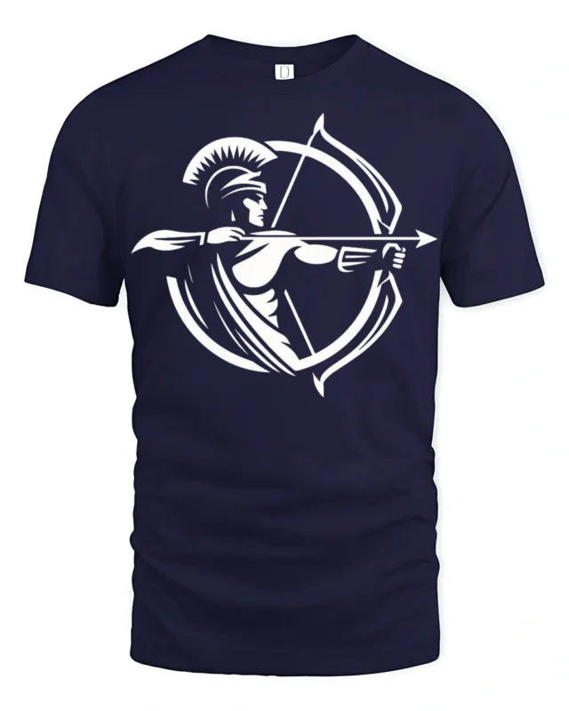 Ancient Greek Archer Spartan Warrior Graphic Tee Shirt - navy t-shirt on white background