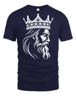 King Crown Beard Graphic Royal Power Minimalist T Shirt - navy t-shirt on white background