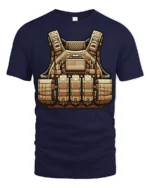 Tactical Military Vest Graphic Combat Style Gear T Shirt - navy t-shirt on white background