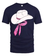Cute Cowgirl Hat With Pink Bandana Western Style T Shirt - navy t-shirt on white background