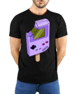 Retro Game Console Ice Cream Funny Gamer Graphic T Shirt - model wearing black tee with hands behind back