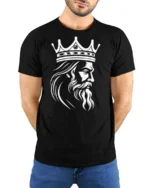 King Crown Beard Graphic Royal Power Minimalist T Shirt - model wearing black tee with hands behind back