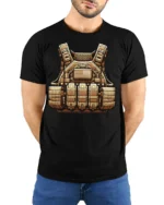 Tactical Military Vest Graphic Combat Style Gear T Shirt - model wearing black tee with hands behind back