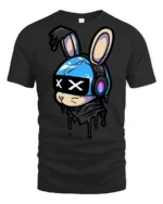 Cyber Bunny Headphones Graphic T Shirt Cute Street Art Style - black t-shirt on white background