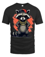 Cool Raccoon Hip Hop Graphic T Shirt Funny Streetwear Style Tee - black t-shirt on white background