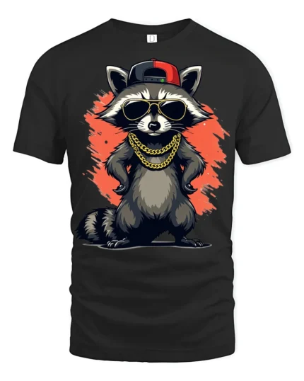 Cool Raccoon Hip Hop Graphic T Shirt Funny Streetwear Style Tee - black t-shirt on white background