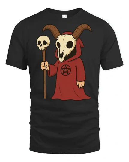 Cute Grim Reaper Goat Skull Graphic T Shirt Funny Dark Humor Tee - black t-shirt on white background
