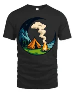 Camping Under The Moon Graphic T Shirt Nature Adventure Style Tee - black t-shirt on white background