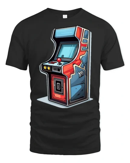 Retro Arcade Machine Graphic T Shirt Vintage Gamer Classic Style Tee - black t-shirt on white background