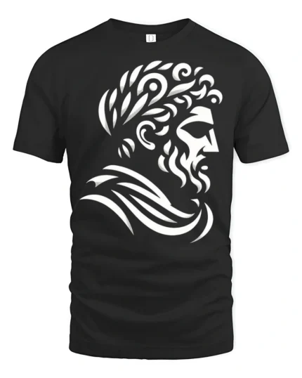 Greek Philosopher Statue Graphic T Shirt Minimalist Classic Art Style - black t-shirt on white background