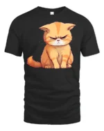 Grumpy Cute Cat Graphic T Shirt Funny Angry Kitty Mood Style Tee - black t-shirt on white background