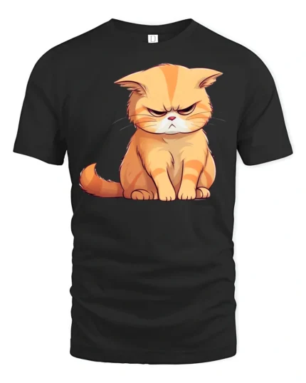 Grumpy Cute Cat Graphic T Shirt Funny Angry Kitty Mood Style Tee - black t-shirt on white background