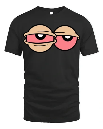 Tired Eyes Funny Cartoon T Shirt Lazy Mood Graphic Tee Style - black t-shirt on white background