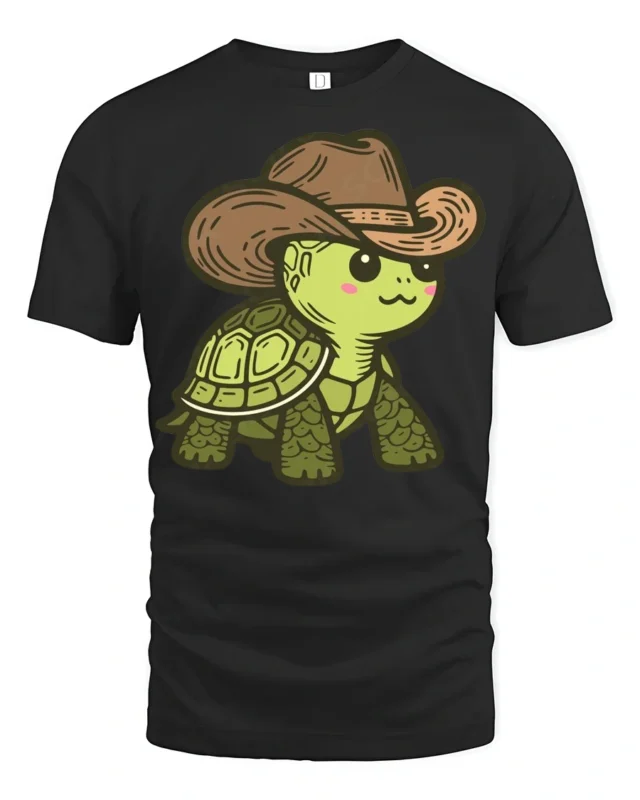 Cute Cowboy Turtle Graphic T Shirt Funny Western Animal Style Tee - black t-shirt on white background