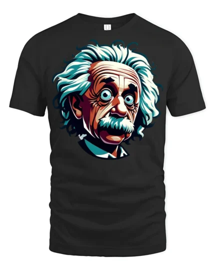 Funny Genius Scientist Cartoon T Shirt Wild Hair Smart Style - black t-shirt on white background