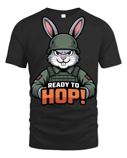 Ready To Hop Funny Military Bunny Graphic T Shirt Cute Soldier Style - black t-shirt on white background