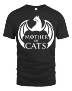 Mother Of Cats Dragon Style Graphic T Shirt Funny Cat Lover Tee - black t-shirt on white background