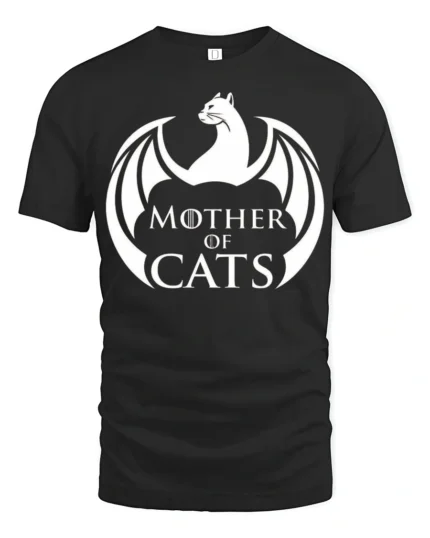 Mother Of Cats Dragon Style Graphic T Shirt Funny Cat Lover Tee - black t-shirt on white background