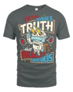 Fiction Reveals Truth Graphic T Shirt Retro Robot Philosophy Style - gray t-shirt on white background