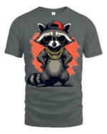 Cool Raccoon Hip Hop Graphic T Shirt Funny Streetwear Style Tee - gray t-shirt on white background