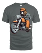 Biker Bear Motorcycle Graphic T Shirt Funny Animal Rider Style - gray t-shirt on white background