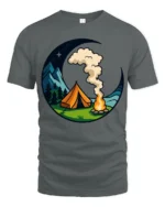 Camping Under The Moon Graphic T Shirt Nature Adventure Style Tee - gray t-shirt on white background
