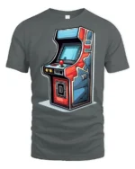Retro Arcade Machine Graphic T Shirt Vintage Gamer Classic Style Tee - gray t-shirt on white background