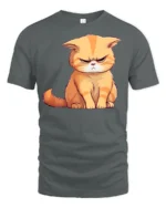 Grumpy Cute Cat Graphic T Shirt Funny Angry Kitty Mood Style Tee - gray t-shirt on white background