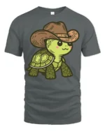 Cute Cowboy Turtle Graphic T Shirt Funny Western Animal Style Tee - gray t-shirt on white background