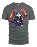 Rock Star Kitten Guitar Graphic T Shirt Cute Music Cat Style - gray t-shirt on white background