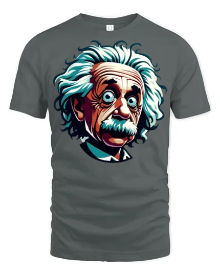 Funny Genius Scientist Cartoon T Shirt Wild Hair Smart Style - gray t-shirt on white background