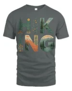 Hiking Nature Landscape Graphic T Shirt Mountain Forest Adventure Style - gray t-shirt on white background