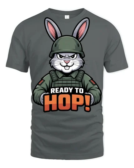 Ready To Hop Funny Military Bunny Graphic T Shirt Cute Soldier Style - gray t-shirt on white background
