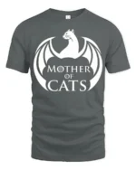 Mother Of Cats Dragon Style Graphic T Shirt Funny Cat Lover Tee - gray t-shirt on white background