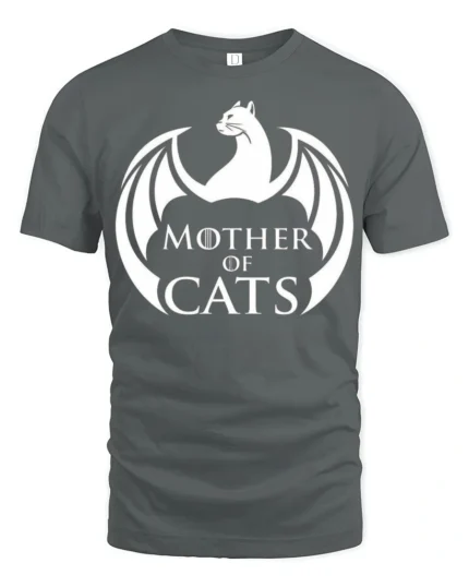 Mother Of Cats Dragon Style Graphic T Shirt Funny Cat Lover Tee - gray t-shirt on white background